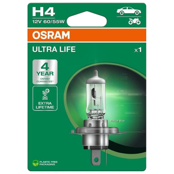 Автомобильная лампа Osram 64193ULT-1BL Галоген / H4 / P43t / 60 - 55 Вт /  photo 1 Автомобильная лампа Osram 64193ULT-1BL Галоген / H4 / P43t / 60 - 55 Вт /  photo 1