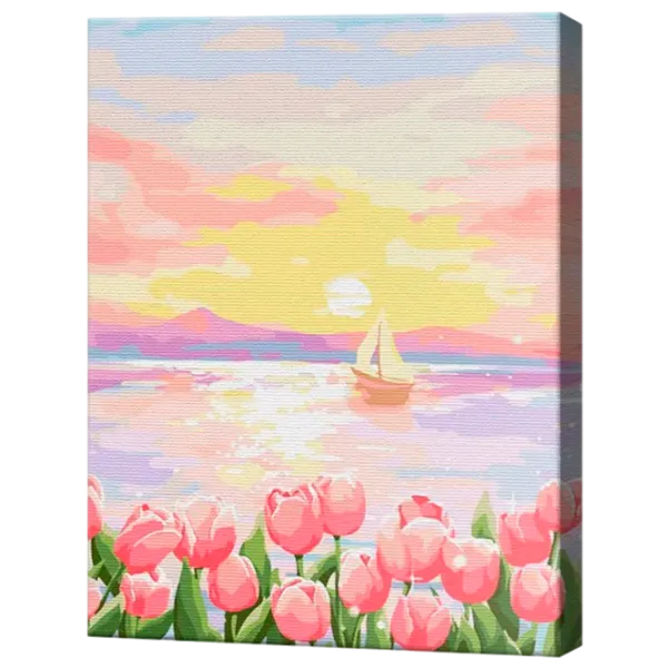 Pictură pe numere Art Gallery Lalele și iaht EX8398  40 x 30 cm / Verticală photo 1