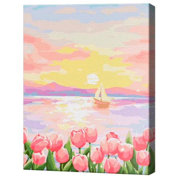 Pictură pe numere Art Gallery Lalele și iaht EX8398  40 x 30 cm / Verticală photo 1