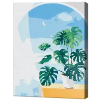 Картина по номерам Art Gallery Монстера у окна EX7682 40 x 30 cm / Вертикальная