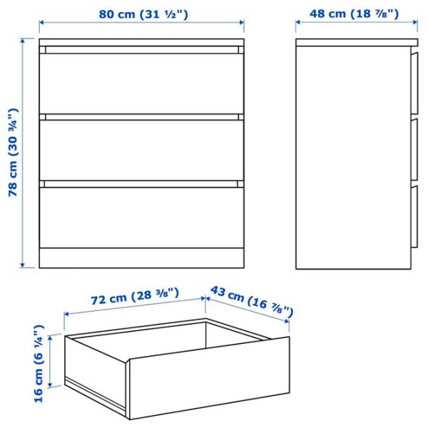 Comodă Ikea Malm 78 x 80 x 48 / MDF / Alb photo 2