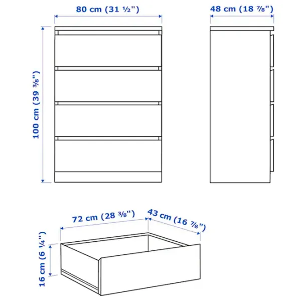Комод Ikea Malm 100 x 80 x 48см / МДФ / Черно-коричневый photo 2