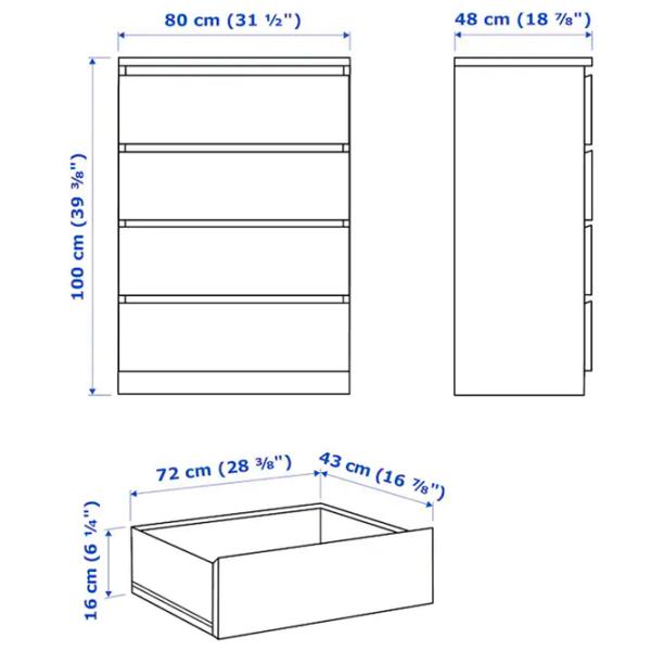 Комод Ikea Malm 100 x 80 x 48см / МДФ / Черно-коричневый photo 2