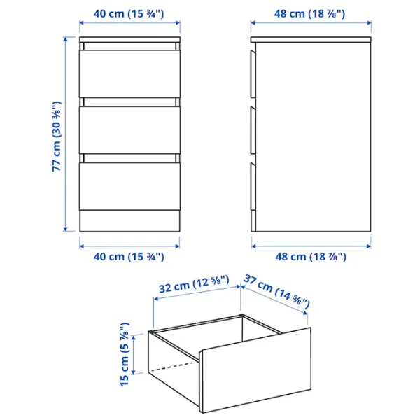Комод Ikea Malm 78 x 40 x 48см / МДФ / Черно-коричневый photo 3