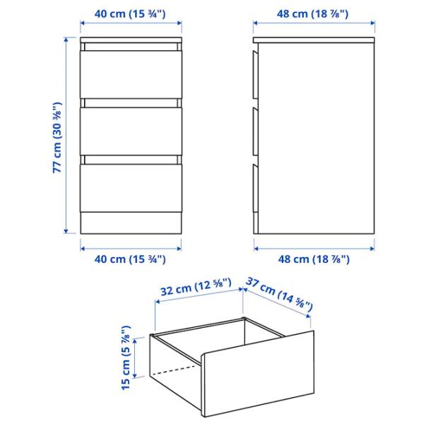 Комод Ikea Malm 78 x 40 x 48см / МДФ / Черно-коричневый photo 3