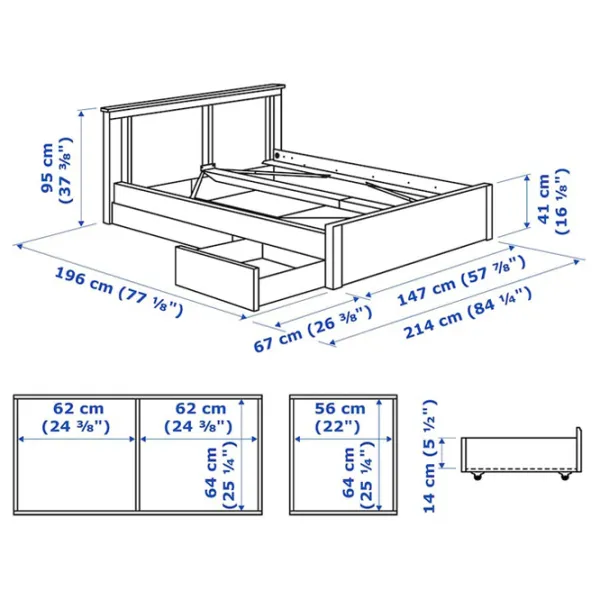 Кровать Ikea Songesand/Lonset 2 140 x 200 см / Шпон / Белый photo 8 Кровать Ikea Songesand/Lonset 2 140 x 200 см / Шпон / Белый photo 8