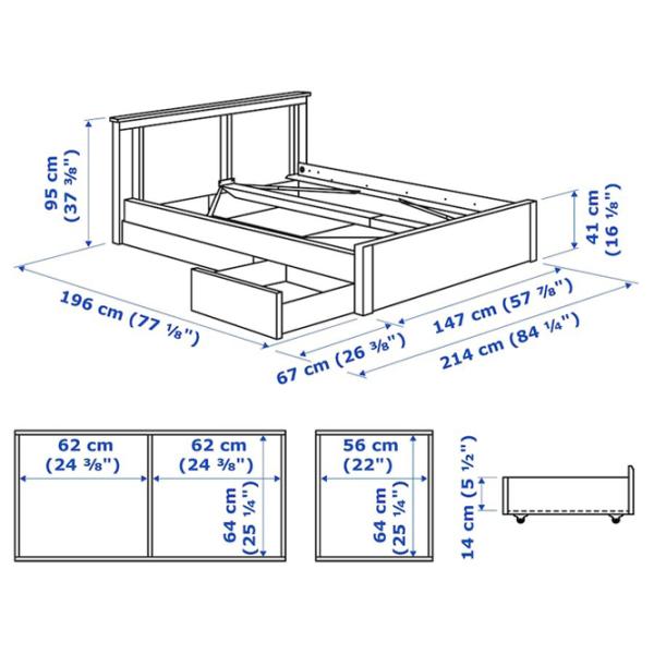 Кровать Ikea Songesand/Lonset 2 140 x 200 см / Шпон / Белый photo 8 Кровать Ikea Songesand/Lonset 2 140 x 200 см / Шпон / Белый photo 8