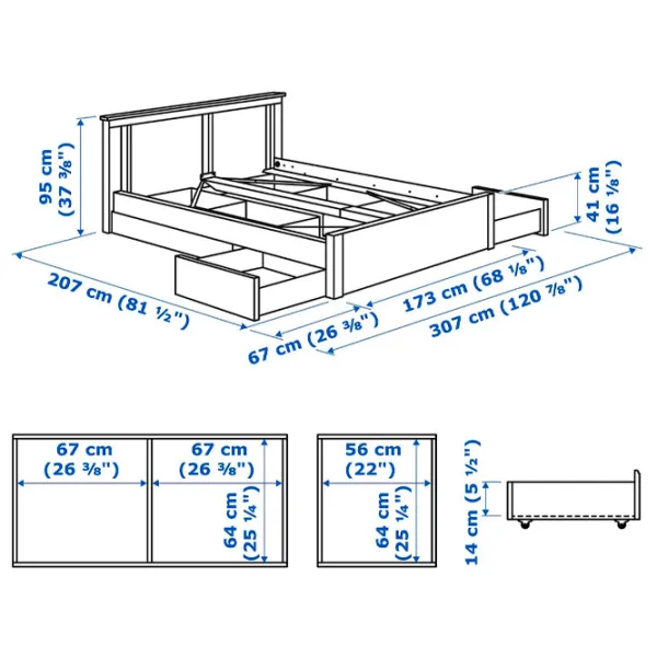 Кровать Ikea Songesand/Lindbaden 4 160 x 200 см / Шпон / Белый photo 9