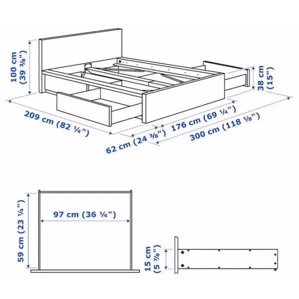 Кровать Ikea Malm/Lindbaden 4 160 x 200 см / Массив / Синий photo 10