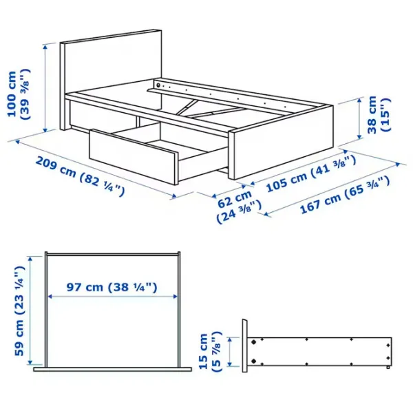 Кровать Ikea Malm/Lindbaden 2 90 x 200 см / Массив / Белый photo 6