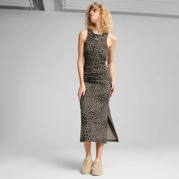 Платье для женщин Puma Wardrobe Ess Leo Luxe Slim All-Over Print  M / Black Gray photo 2