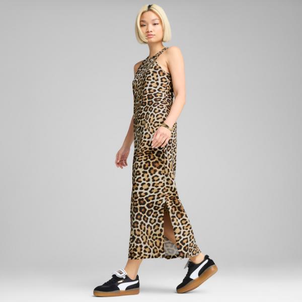 Платье для женщин Puma Wardrobe Ess Leo Luxe Slim All-Over Print  XS / Бежевый Черный photo 3