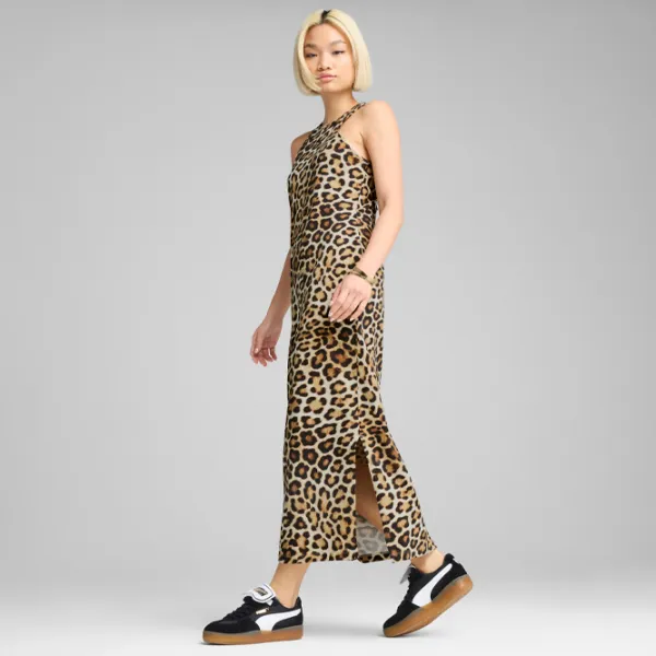 Rochie pentru femei Puma Wardrobe Ess Leo Luxe Slim All-Over Print  L / Beige Black photo 3