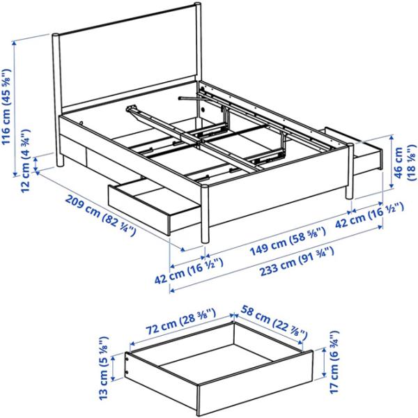 Кровать Ikea Tonstad/Luroy 4 140 x 200 см / Массив / Белый photo 9
