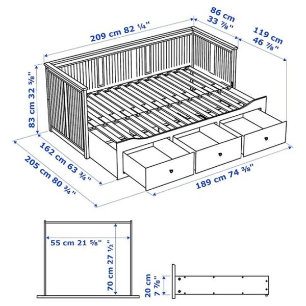 Кровать Ikea Hemnes 3 80 x 200 cm / ЛДСП / Серый photo 8 Кровать Ikea Hemnes 3 80 x 200 cm / ЛДСП / Серый photo 8