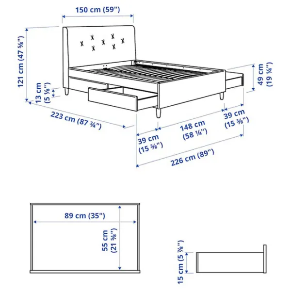 Кровать Ikea Idanas 140 x 200 см / Шпон / Серый photo 9