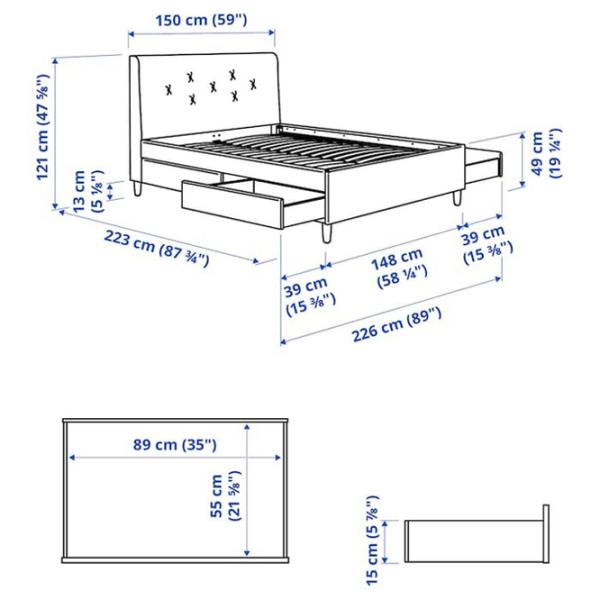 Кровать Ikea Idanas 140 x 200 см / Шпон / Серый photo 9