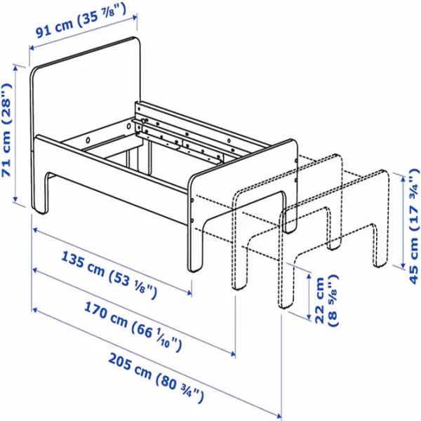 Pat pentru copii Ikea Slakt 80 x 200 cm / Masiv / White photo 9