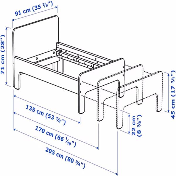 Pat pentru copii Ikea Slakt 80 x 200 cm / Masiv / White photo 9