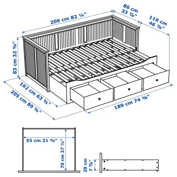 Кровать Ikea Hemnes Afjall Medium 80 x 200 cm / Массив / Белый photo 9