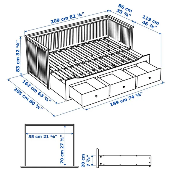 Pat Ikea Hemnes Afjall Medium 80 x 200 cm / Masiv / Gray photo 9