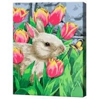 Pictură pe numere Art Gallery Iepuraș printre lalele EX7615 40 x 30 cm / Verticală