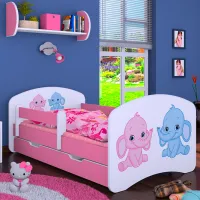 Pat pentru copii Happy Babies Happy Elephants 80 x 160 cm / Placa / Pink photo 2