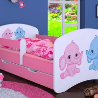 Pat pentru copii Happy Babies Happy Elephants 80 x 160 cm / Placa / Pink photo 4