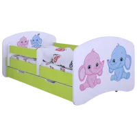 Pat pentru copii Happy Babies Happy Elephants 80 x 160 cm / Placa / Green