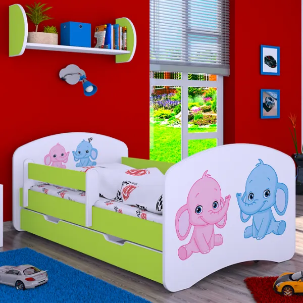 Pat pentru copii Happy Babies Happy Elephants 80 x 160 cm / Placa / Green photo 2
