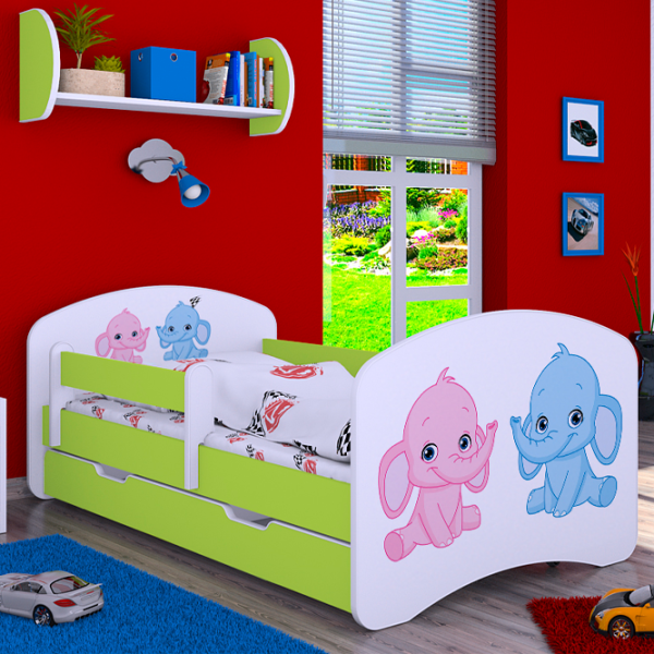 Pat pentru copii Happy Babies Happy Elephants 80 x 160 cm / Placa / Green photo 2