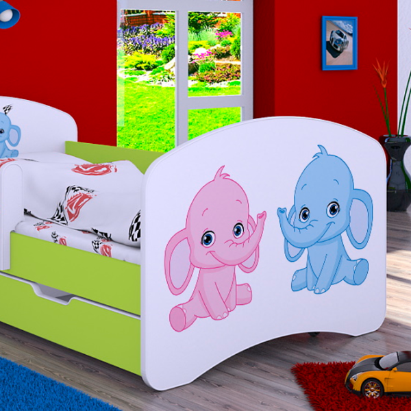Pat pentru copii Happy Babies Happy Elephants 80 x 160 cm / Placa / Green photo 4