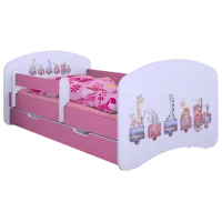 Pat pentru copii Happy Babies Happy Pastel Animals L06 90 x 180 cm / Placa / Pink