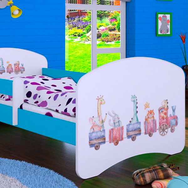 Детская кровать Happy Babies Happy Pastel Animals L07 90 x 190 см / Щит / Синий photo 4