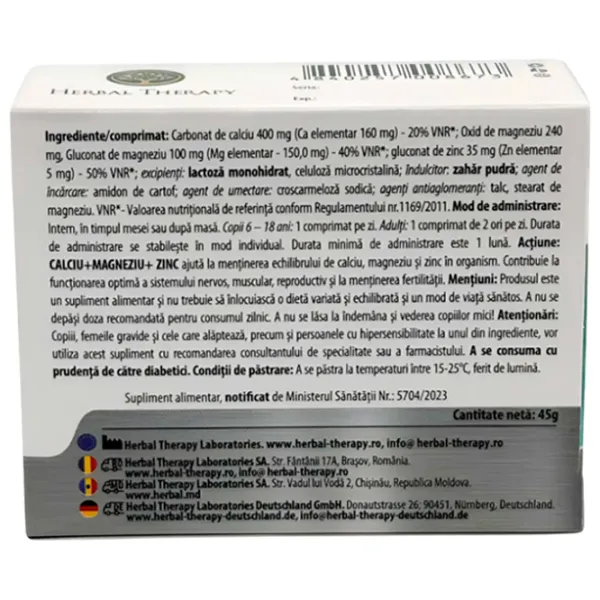 Vitamine și minerale Herbal Therapy Calciu + Magneziu + Zinc 30 photo 3 Vitamine și minerale Herbal Therapy Calciu + Magneziu + Zinc 30 photo 3