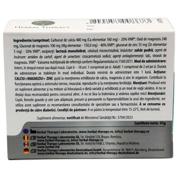 Vitamine și minerale Herbal Therapy Calciu + Magneziu + Zinc 30 photo 3 Vitamine și minerale Herbal Therapy Calciu + Magneziu + Zinc 30 photo 3