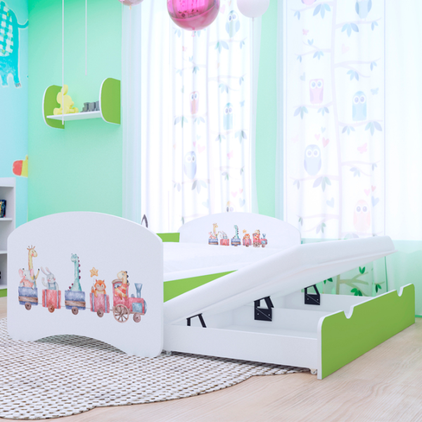Pat pentru copii Happy Babies Happy Pastel Animals 80 x 160 cm / PVC / Green photo 2