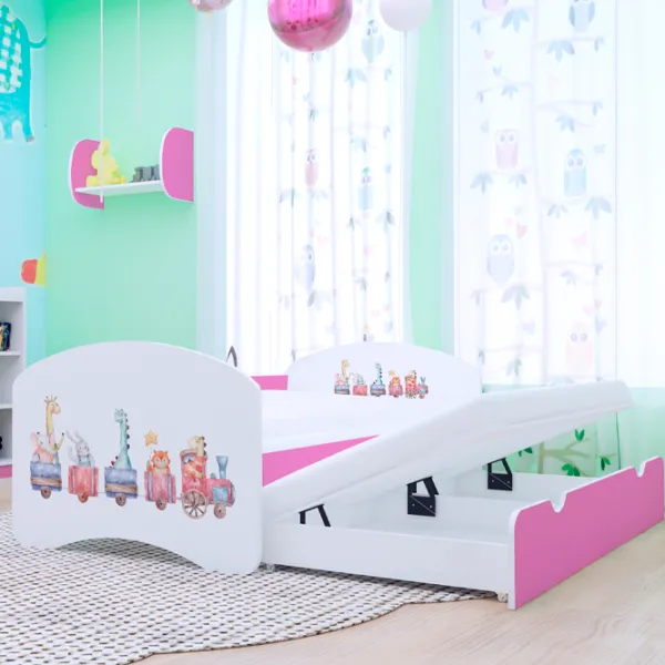 Pat pentru copii Happy Babies Happy Pastel Animals 80 x 160 cm / PVC / Pink photo 2 Pat pentru copii Happy Babies Happy Pastel Animals 80 x 160 cm / PVC / Pink photo 2