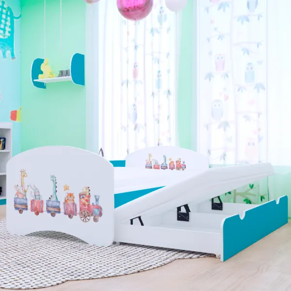Pat pentru copii Happy Babies Happy Pastel Animals 80 x 160 cm / PVC / Blue photo 2 Pat pentru copii Happy Babies Happy Pastel Animals 80 x 160 cm / PVC / Blue photo 2