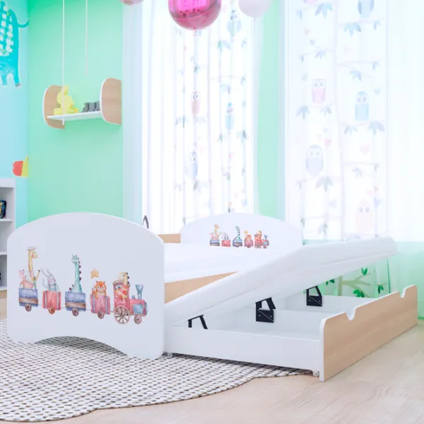 Pat pentru copii Happy Babies Happy Pastel Animals 80 x 160 cm / PVC / Light Pear photo 3