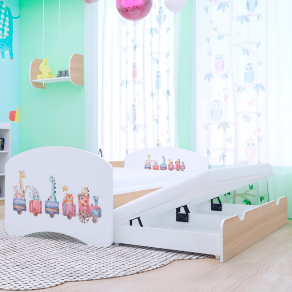 Pat pentru copii Happy Babies Happy Pastel Animals 80 x 160 cm / PVC / Light Pear photo 3
