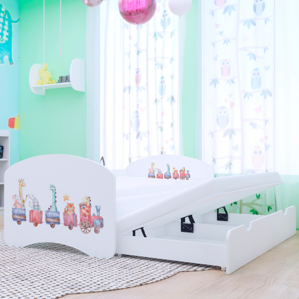Pat pentru copii Happy Babies Happy Pastel Animals 80 x 160 cm / PVC / White photo 2 Pat pentru copii Happy Babies Happy Pastel Animals 80 x 160 cm / PVC / White photo 2