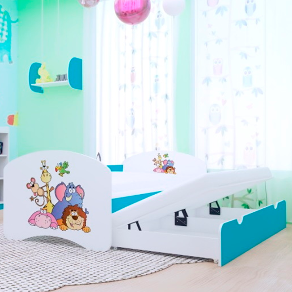 Pat pentru copii Happy Babies Happy Safari 90 x 180 cm / PVC / Blue photo 1 Pat pentru copii Happy Babies Happy Safari 90 x 180 cm / PVC / Blue photo 1