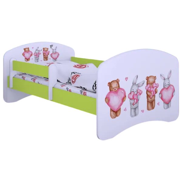 Pat pentru copii Happy Babies Happy Animals with Hearts L07 90 x 190 cm / PVC / Green photo 1