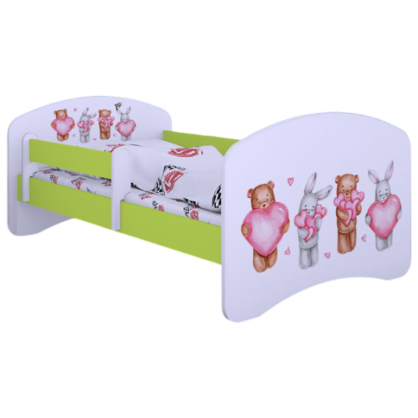Pat pentru copii Happy Babies Happy Animals with Hearts L07 90 x 190 cm / PVC / Green photo 1