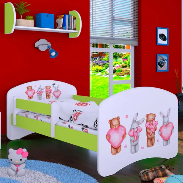 Pat pentru copii Happy Babies Happy Animals with Hearts L07 90 x 190 cm / PVC / Green photo 2