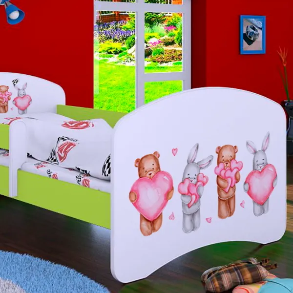Pat pentru copii Happy Babies Happy Animals with Hearts L07 90 x 190 cm / PVC / Green photo 4