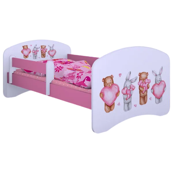 Детская кровать Happy Babies Happy Animals with Hearts L07 90 x 190 см / ПВХ / Розовый photo 1