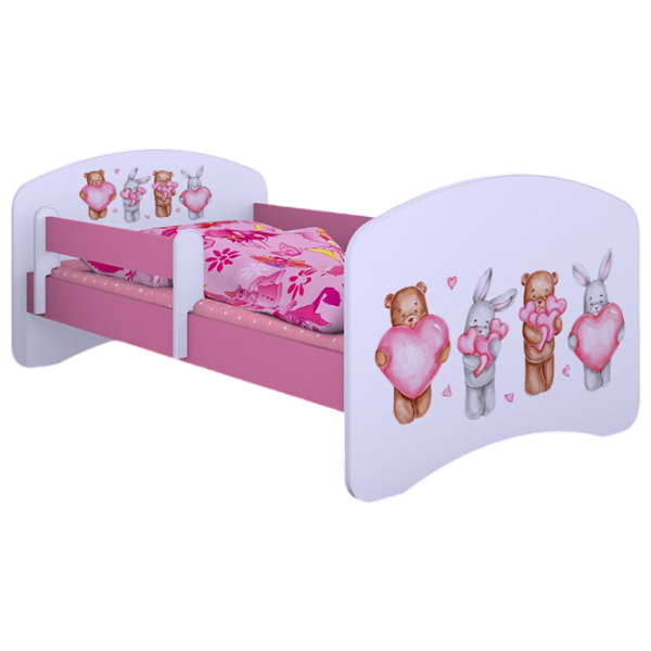 Детская кровать Happy Babies Happy Animals with Hearts L07 90 x 190 см / ПВХ / Розовый photo 1