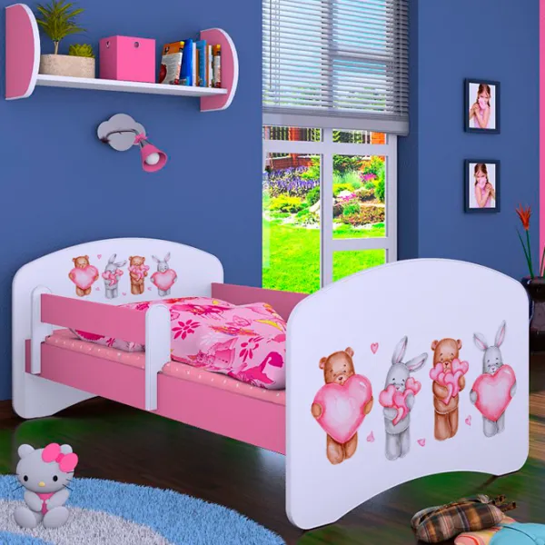 Детская кровать Happy Babies Happy Animals with Hearts L07 90 x 190 см / ПВХ / Розовый photo 2